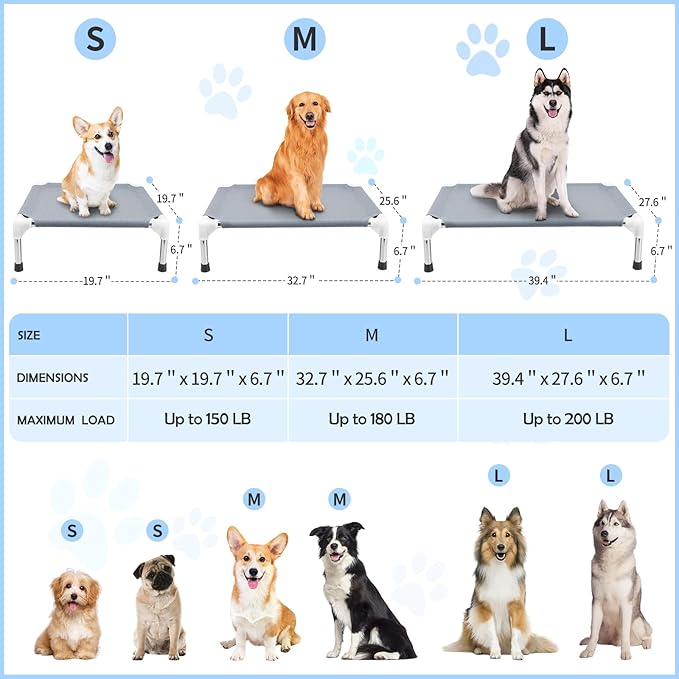 Elevated Dog Bed for Small Dogs, Outdoor Cooling Dog Bed Cot for Small Pets, Indoor Detachable Raised Dog Bed with Non-Slip Feet(20" L x 20" W x 6.5" Th)
