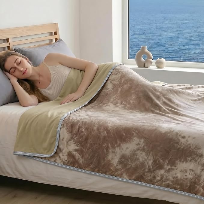 Guohaoi Cooling Throw Blanket for Hot Sleepers, Twin Size 80''×90'' Lightweight Breathable Summer Bed Blanket for Couch, Arc-Chill Q-Max >0.5 Cool Fiber,Lightweight Tie Dye Blanket Beige