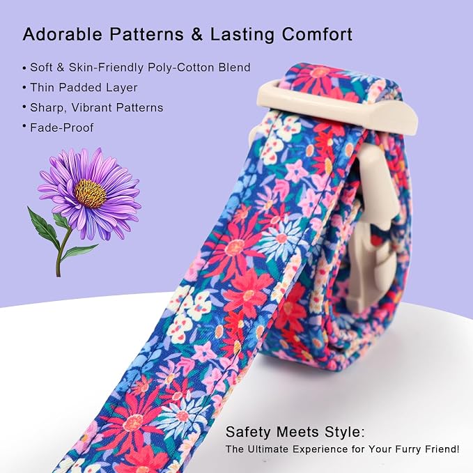 Floral Dog Collar Spring Summer Dog Collars for Large Dogs - Lightweight Adjustable Vintage Wildflower Boy Girl Dogs Everyday Collar with Safety Buckle L