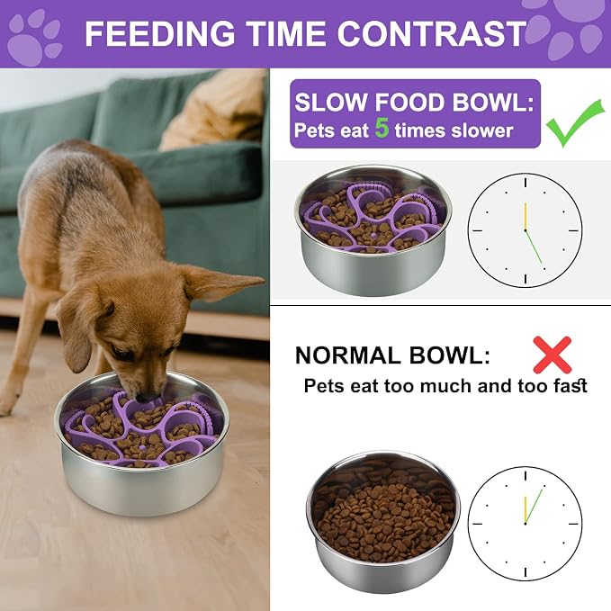 Anipaw Dog Slow Feeder Bowls Silicone Spiral Pet Food Feeder Insert to Slow Down Eating for Large Medium Small Breed Dogs Perfect with Stainless Steel Glass Ceramic Pet Bowls (Purple)