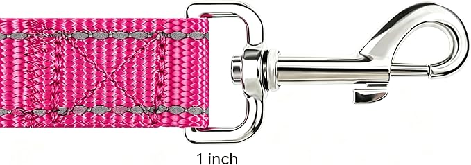 6 FT Reflective Dog Leash, Nylon Heavy Duty Leashes with Soft Padded Handle for Small Medium Large Dogs Walking, 1 Inch Wide Hot Pink