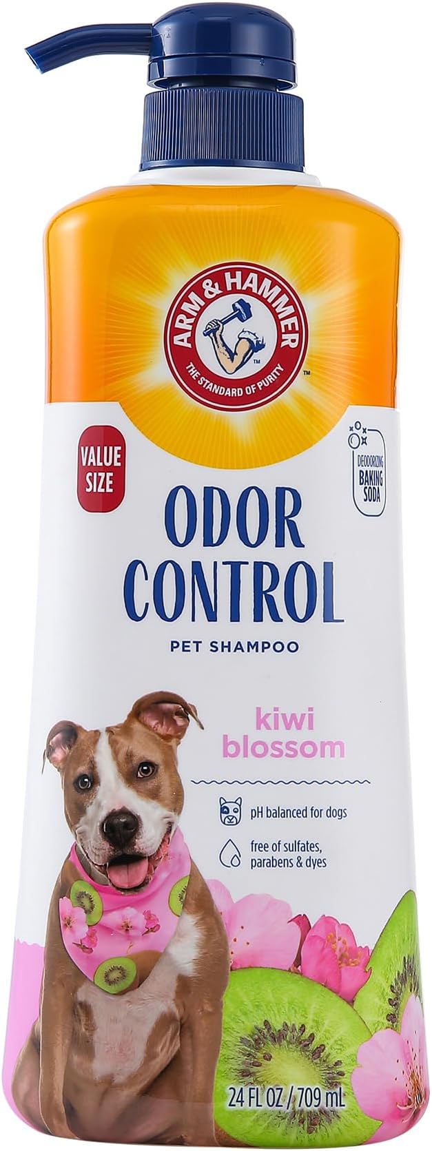 Arm & Hammer for Pets Odor Control Dog Shampoo, Pump Included, Baking Soda Enhanced, pH Balanced, Kiwi Blossom Scent, Gentle for All Dogs and Puppies, Value Size 24 Fl Oz
