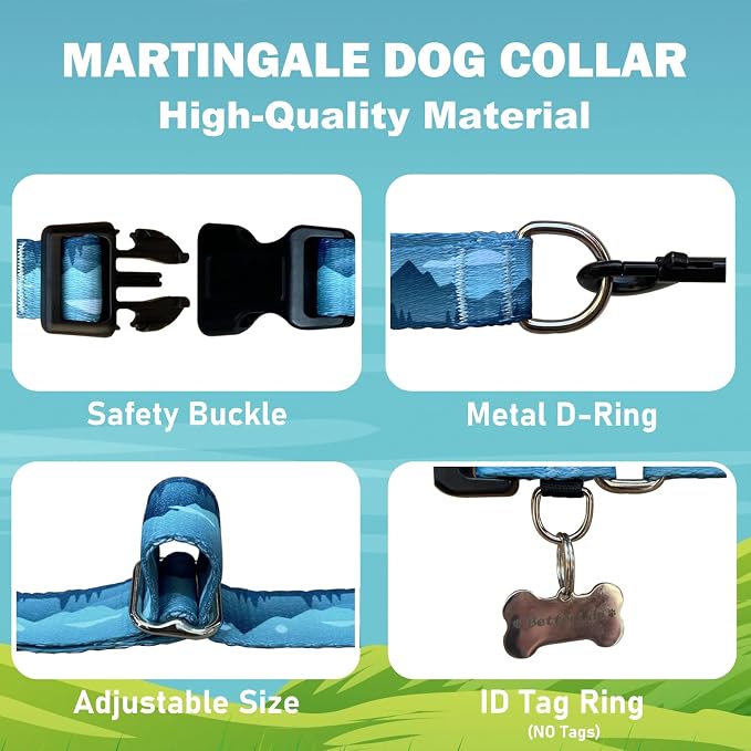 Martingale Collar for Dogs with Buckle Dog Collar Adjustable Soft Nylon Boy Dog Collars for Small Dogs, Blue Sunset