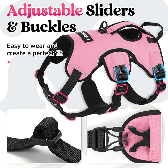 rabbitgoo Escape Proof Dog Harness Medium, Soft Padded Full Body Pet Harness, Reflective Adjustable No Pull Vest with Lift Handle and Leash Clip for Walking Hiking Training, Light Pink, M