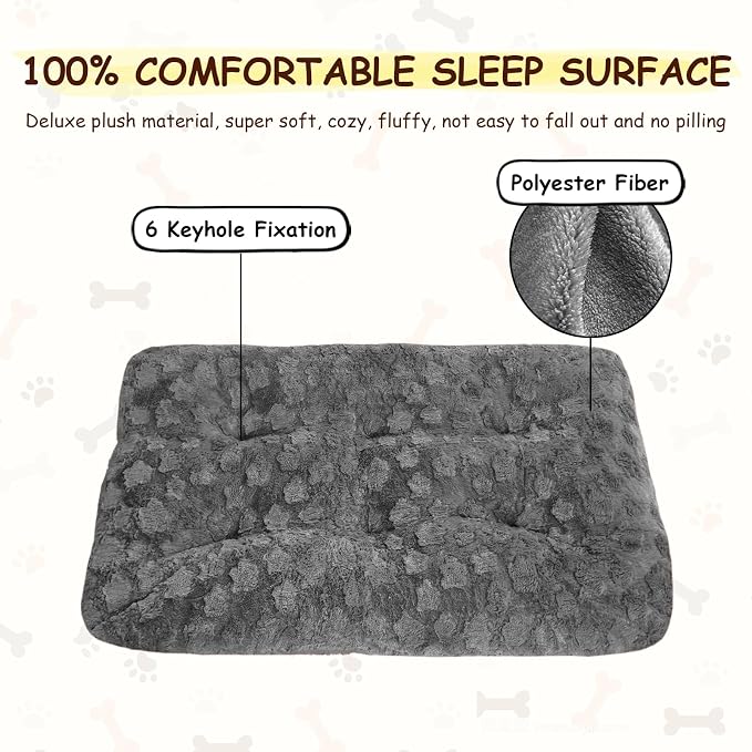 Washable Dog Bed for Small to Large Dogs, Calming Anti Anxiety Medium Dog Bed, Deluxe Plush Faux Fur Crate Beds, Comfy Fluffy Kennel Pad Pet Mat with Non-Slip Bottom, 41"x27", Dark Grey