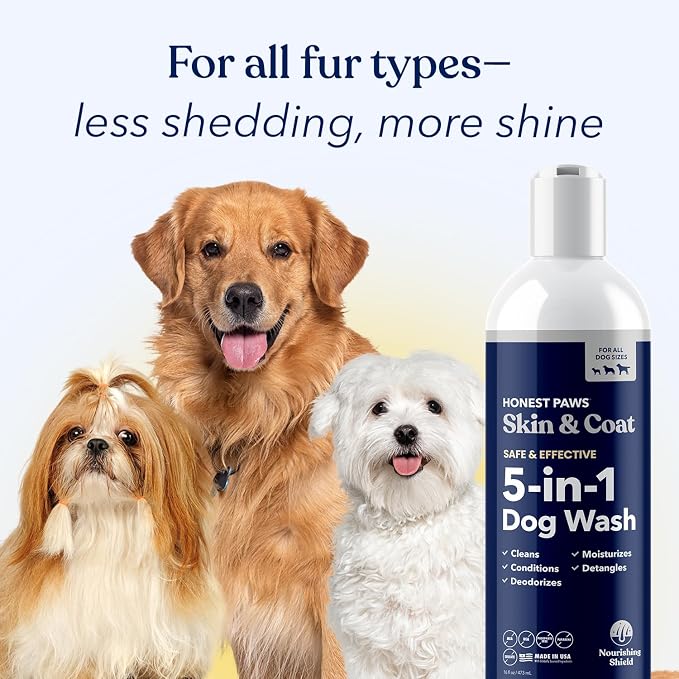 Honest Paws Dog Shampoo and Conditioner - Premium Dog Wash for Allergies and Dry, Itchy, Moisturizing for Sensitive Skin - Sulfate Free, Plant Based, All Natural -16 Fl Oz