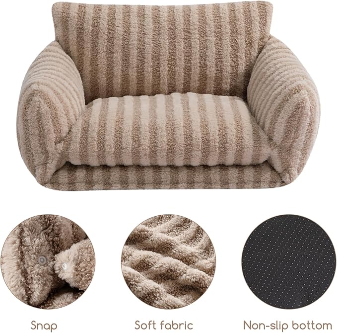 Hollypet Cat Bed Fluffy Plush Multifunctional Double-Layer Machine Washable Soft Warming Kitty Pet Couch Orthopedic Nest Beds for Small Cats Kitten and Dogs up to 13lbs, Khaki(25x20x13 inch)