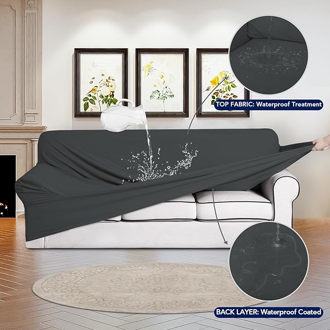 PureFit 100% Dual Waterproof Couch Cover Slipcovers for Couches and Sofas - Stretch Non Slip Fleece Sofa Covers Washable, Leakproof Furniture Protector for Kids, Pets, Dog (Oversized Sofa, Dark Gray)
