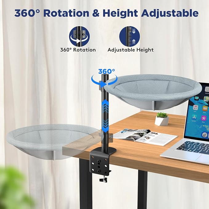 AIPERRO Cat Desk Bed - 360° Rotating & Height Adjustable Cat Hammock Perch, Sturdy Cats Bed for Desk with Removable Washable Cover, Supports Up to 60lbs, Perfect for Indoor Cats