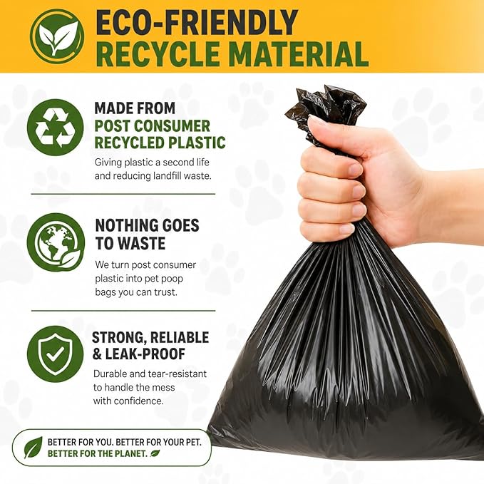 Dog Poop Biodegradable Black Bags with Dispenser (700 Bags) Eco-friendly doggy poop bags Pickup Bag 35 Refill Rolls Eco Dog Waste Bags Cat Litter Clamps & Poop Bags (35 Rolls, Uscented)