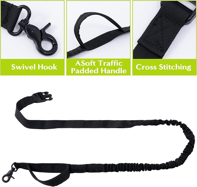 Hands Free Dog Leash - Waist Running Leashes with Zipper Pouch, Adjustable Reflective Waist Belt, Dualc Handle Retractable Bungee for Small Medium Large Dogs Walking Jogging (Black 4.1-7.2ft)