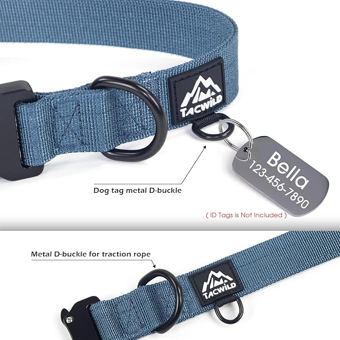 Dog Collars for Small Dogs Christmas Boy Girl- Adjustable, Chew Proof Nylon Collar with Metal Quick Release Buckle and D-Ring for Dog Tags (Haze Blue, S)