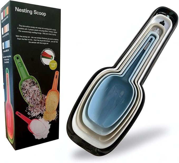 Plastic Flour Scoops, Pet Food Scoops Plastic Pack of 5, Multifunctional Dog Food Scoops with Measuring Cups, Pet Food Measuring Scoop Set