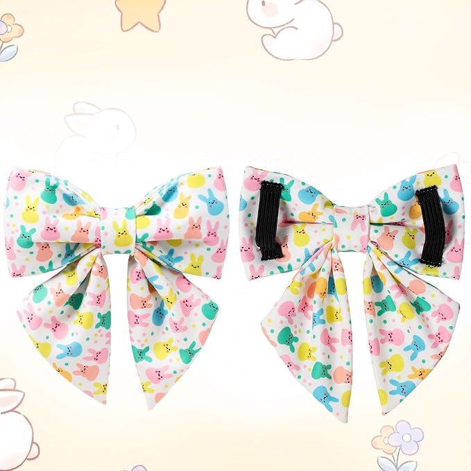 Easter Dog Collar with Bow Tie, Cotton Bunny Bowtie for Large Girl Boy Dog, Cute Rabbit Pet Collar with Metal Buckle, Gift, S
