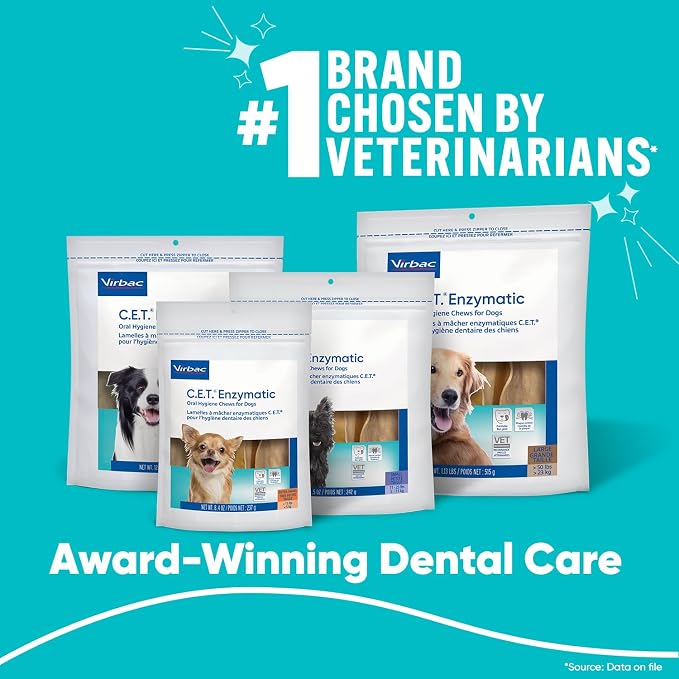 Virbac C.E.T.® Enzymatic Oral Hygiene Chews for Dogs, Large - Plaque & Tartar Control - Single Layer Beefhide with Exclusive Dual-Enzyme System & Tasty Chicken Flavor - Easy to Give Dog Dental Chew