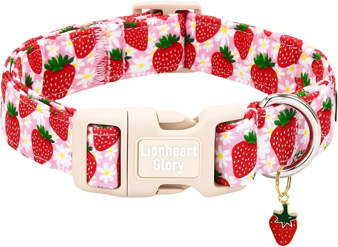 Lionheart glory Dog Collar - Cute Dog Collars Adjustable Soft Dogs Collar Strawberry Flowers Pattern Pet Collars for Small Dogs Male Female Spring Holiday