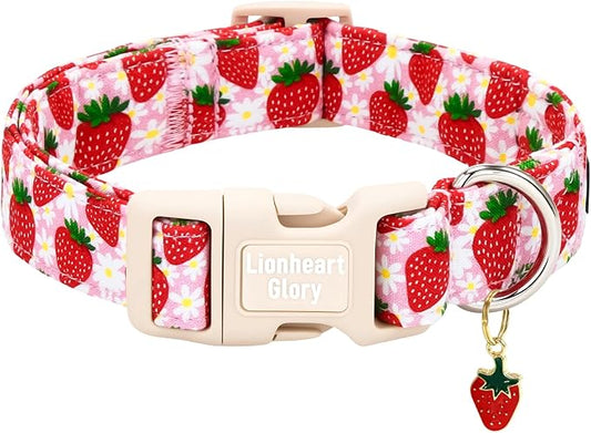 Lionheart glory Dog Collar - Cute Dog Collars Adjustable Soft Dogs Collar Strawberry Flowers Pattern Pet Collars for Small Dogs Male Female Spring Holiday