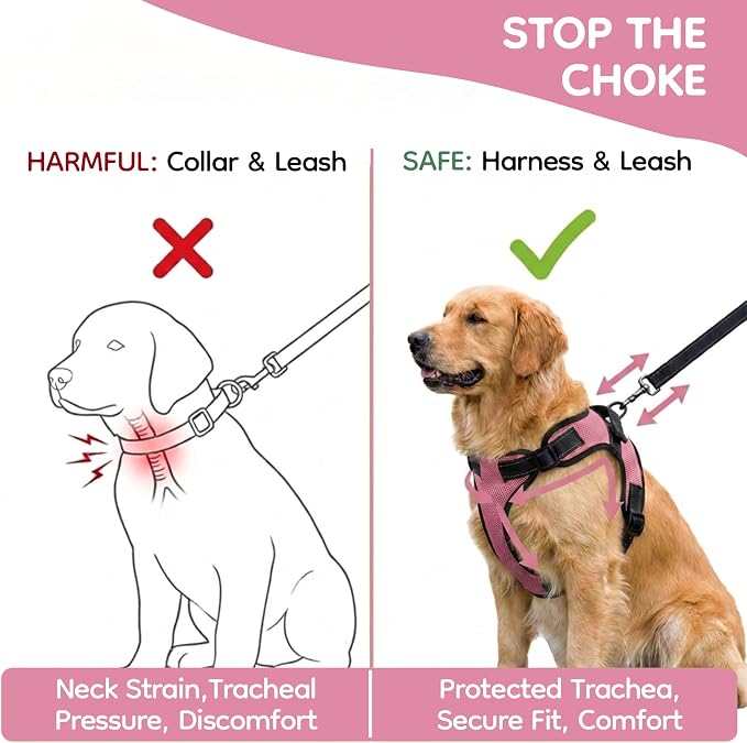 No Pull Reflective Adjustable Dog Harness with Handle- Comfortable Soft All Weather Mesh, Easy On Puppy Harness for Small Medium and Large Dogs (Pink) X-Large