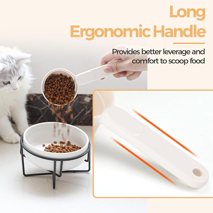 ComSaf MSBC Melamine Pet Food Scoop, Cat Food Measuring Cups, Comfortable Long Handle Scoop for Dog, Cat, Ferret and Rabbit Food, 1 Cup Size Pet Food Feeding Scoop Dishwasher Safe (White