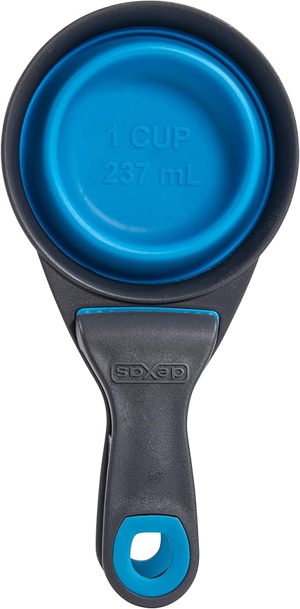 Dexas Pets Collapsible KlipScoop Collapsible Dry Dog Food Scoop and Dog Food Bag Clip, 1 Cup Capacity, Pro Blue