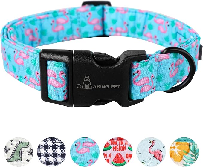 ARING PET Flamingo Dog Collar-Cute Cotton Medium Dog Collars, Adjustable Lightweight Summer Pet Collars for Small Medium Large Boy and Girl Dogs, Medium
