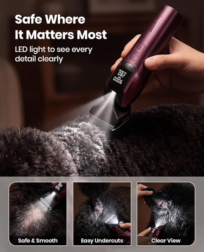 oneisall Dog Clippers for Grooming Thick Hair, Professional 9000RPM 5 Speed with 5 in 1 DLC Blade, 280min Cordless, Low Noise Dog Grooming Kit with 8 Metal Combs Carring Case for Dogs Cats Pet