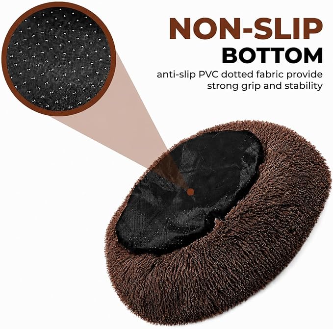 Whiskers & Friends Cat Beds for Indoor Cats, Fluffy Calming Donut Cat Bed, Small Dog Bed Washable - Orthopedic Soft Plush Pet Beds Sized for Kitten to Large Cats & Puppy to Small Dogs, Chocolate Brown