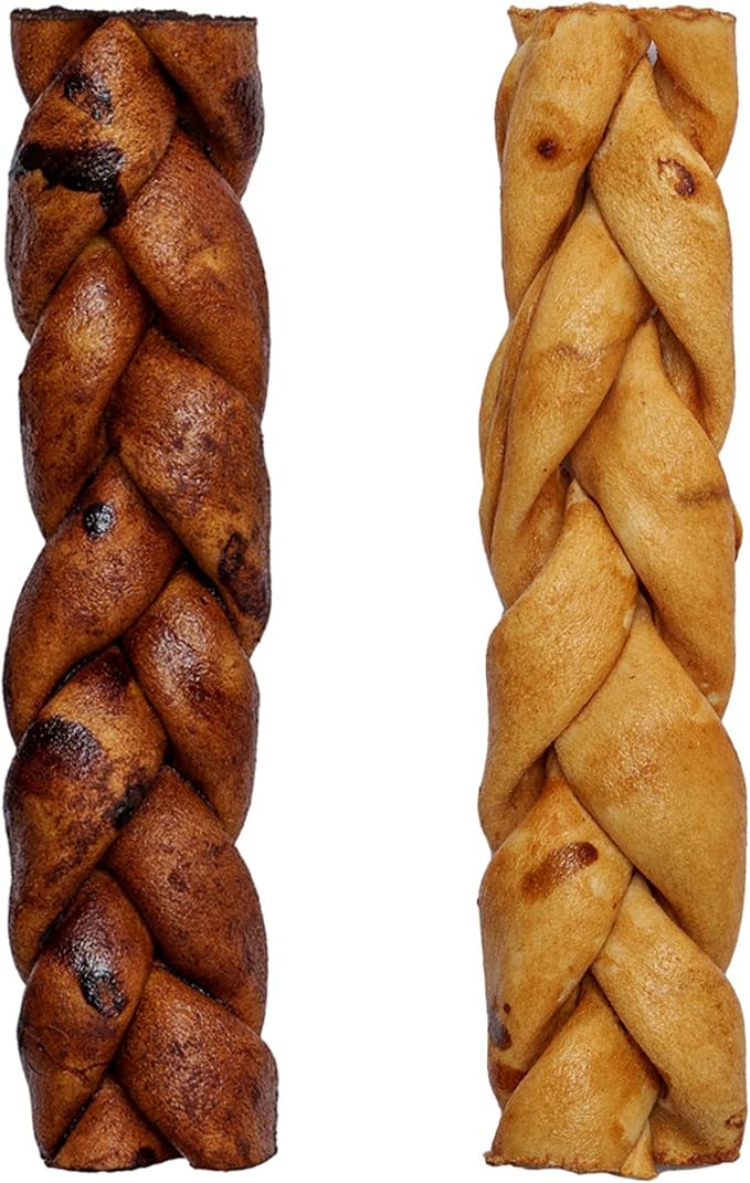 Pet Factory 100% Made in USA Beefhide 7" Braided Sticks Dog Chew Treats - Beef & Chicken Flavor, 6 Count/1 Pack
