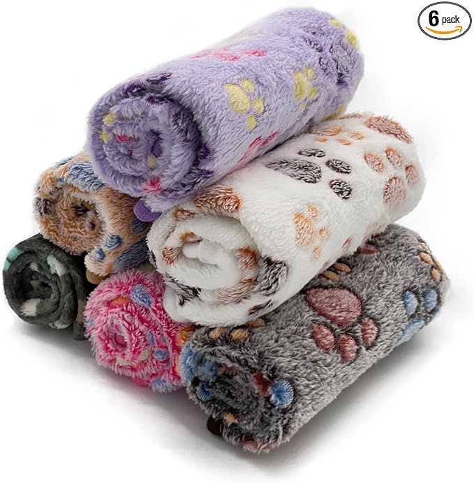 6 Pack Puppy Dog Blankets Super Soft Warm Sleep Mat Paw Print Blanket Fleece Pet Blanket Flannel Throw Dog Blankets for Small Dogs Puppy Cats Pets,Small(23"x15")