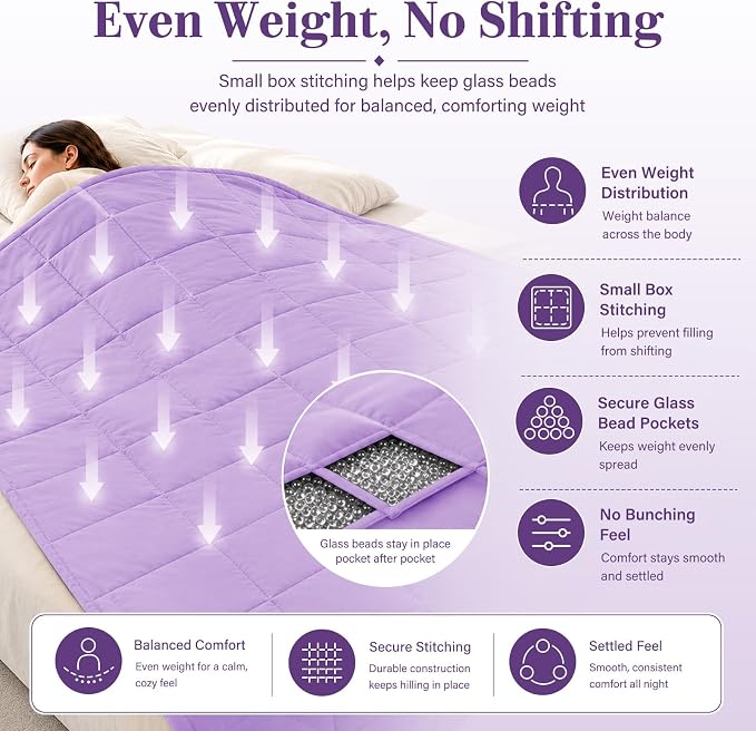 L'AGRATY Weighted Blanket - 48"x72" 15lbs Cooling Breathable Heavy Blanket for Adult Weighted Throw Blanket All-Season, Purple
