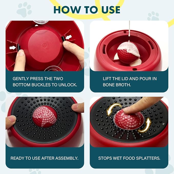 Rolling Ball Dog Lick Bowl, Slow Feeder Dog Bowls, Non-Slip Design, Interactive Dog Licking Toy & Dog Enrichment Toys, Dog Lick Ball Bowl for Wet Food, Yogurt, Bone Broth, Nutrient Solution (Red)