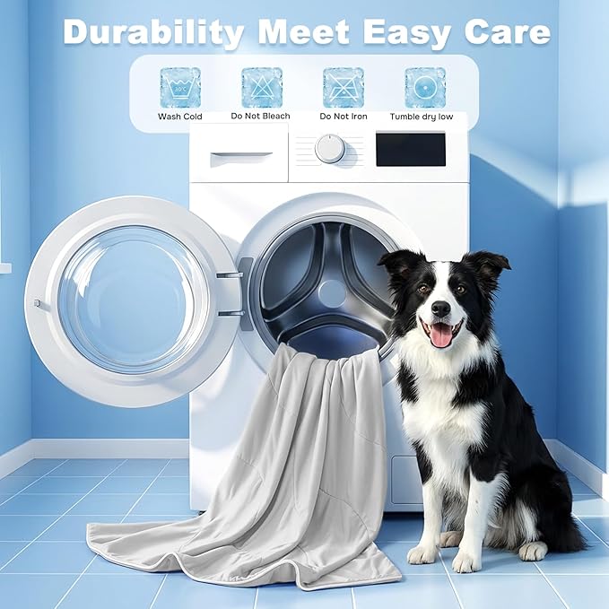 ZOMISIA Cooling Blanket for Large Dogs - Breathable Air-Core Fill Lightweight Pet Mat, Soft Cold Blanket Washable for Summer, Grey, 50"x60"