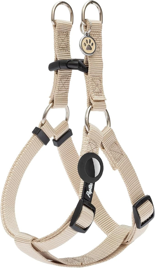 PUPTECK No Pull Dog Harness Soft Adjustable Basic Nylon Step in Puppy Vest Outdoor Walking with ID Tag and A-ir Tag Case, Cream, M