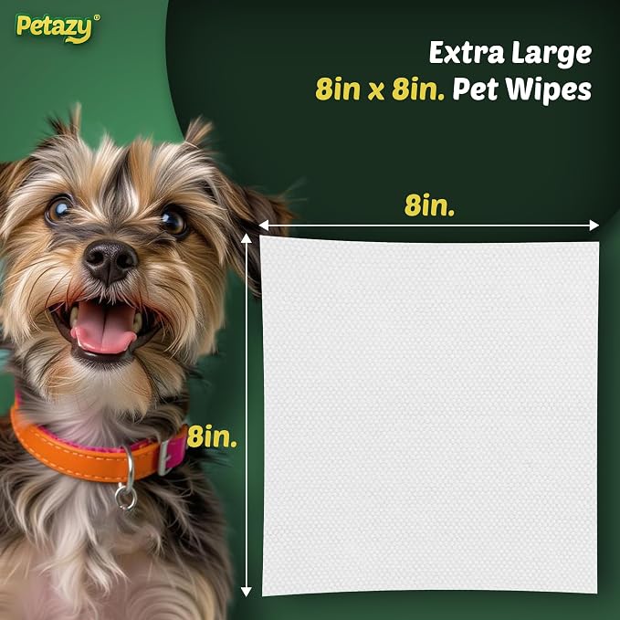 Petazy Pet Wipes for Dogs and Cats – 400 Count (8x8in) Hypoallergenic, Deodorizing Dog Wipes for Paws, Ears and Butt | XL with Aloe & Coconut Oil, Chamomile Scented | Includes 4 Grooming Glove Wipes
