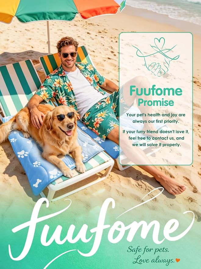 Fuufome 44" x 32" Dog Cooling Mat for Large Dogs, Color-Changing Arc-Chill Tech (Q-Max>0.5) Pet Cooling Mat, Waterproof & Machine Washable, Rapid Indoor Outdoor Dog Cooling Pad for Summer