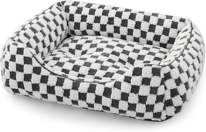 JOEJOY Dog Bed for Medium Small Dogs - Rectangle Orthopedic Dog Sofa Bed, Cute Modern Puppy Bed with Jacquard Shaggy Plush & Anti Slip Bottom, 25x21x8inches, Grey