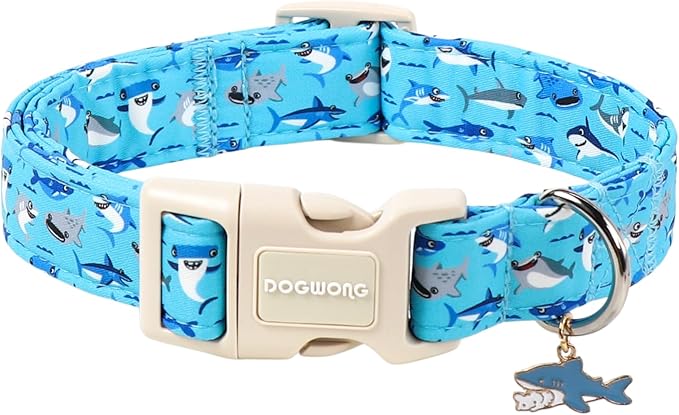 DOGWONG Summer Dog Collar, Shark Dog Collars for Male Dogs, Soft Cotton Boy Dogs Collars for Large Dogs, Neck 42-66 inches