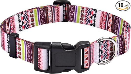Mihqy Dog Collar with Bohemia Floral Tribal Geometric Patterns - Soft Ethnic Style Collar Adjustable for Small Medium Large Dogs(Pink Bohemia,S)