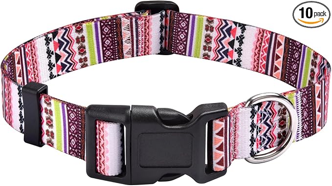 Mihqy Dog Collar with Bohemia Floral Tribal Geometric Patterns - Soft Ethnic Style Collar Adjustable for Small Medium Large Dogs(Pink Bohemia,XS)