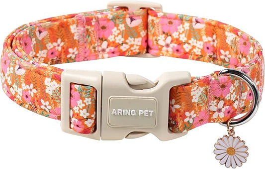 ARING PET Spring Summer Dog Collar, Cute Daisy Wildflower Floral Blossom Pet Collars for Small Medium Large Girl Dogs-XS Size
