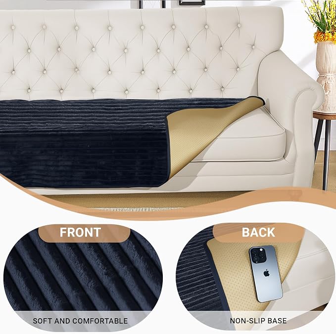 NAISI Couch Covers for Dogs Waterproof Flannel Striped Sofa Cover Pet Friendly Washable Dog Mat for Couch Anti Slip Sectional Sofa Slipcover Protector(1pc/27"x 27",Dark Navy)