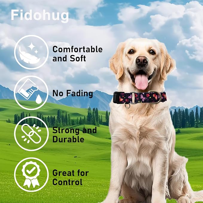 Martingale Collar with Buckle Purple Nylon Adjustable Cute Girl Female Dog Collars (Butterfly Floral, Large)