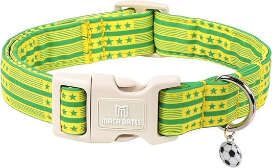 World Cup Brazil Dog Collar with Soccer Pendant, 5-Star Champion Pattern for Extra Small Girl Boy Dogs, Brazil Jersey Style, Adjustable Soft Durable Collar Gift for Male Female Puppy