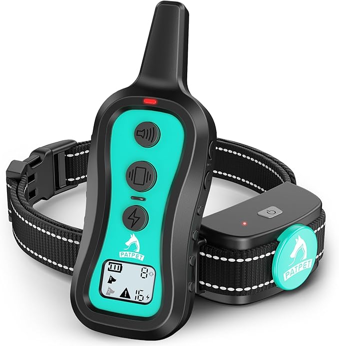 PATPET Dog Shock Collar with Remote Control - 3 Training Modes(Beep,Vibration,Shock) Shock Collar for Dogs, 1000Ft IP67 Waterproof Adjustable Dog Training Collar for Small Medium Large Dogs(Teal)
