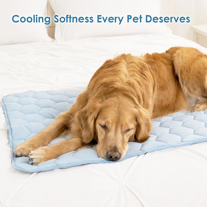 EHEYCIGA Cooling Mat for Dogs, 44" x 32"(Q-Max>0.53), Washable Dog Cooling Mat, Portable Kennel Cooling Pet Pad for Summer, Non-Slip Summer Crate Pad for Large Dog, Blue