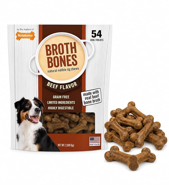 Nylabone Beef Broth Bones Dog Treats (Net 54Count), 2.38 Lb