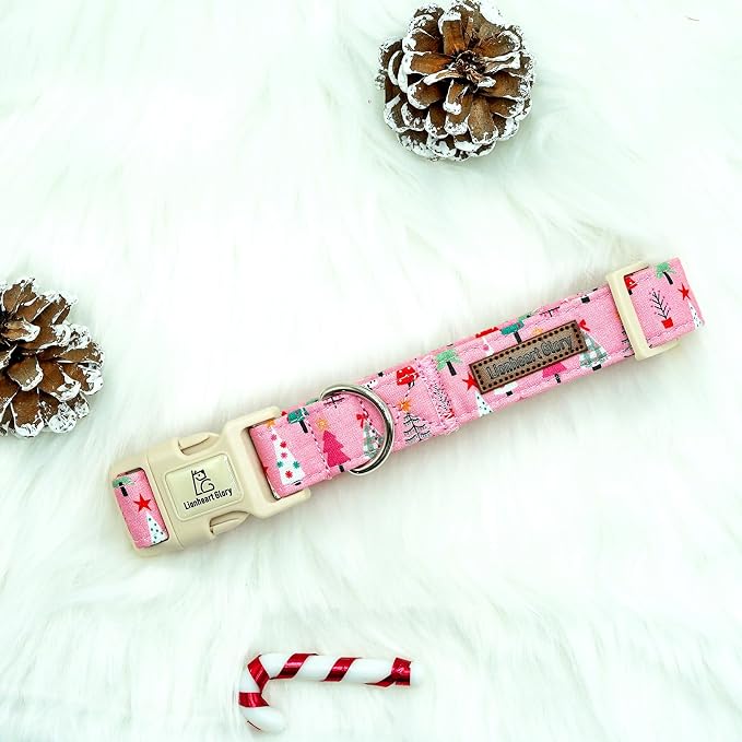 Lionheart Glory Christmas Dog Collar, Pink Christmas Tree Adjustable Soft Comfortable Collar for Small Dogs for Girl or Boy Pets