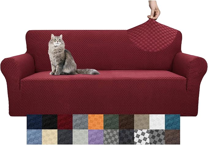 YEMYHOM Couch Cover Latest Jacquard Design High Stretch Extra Large Sofa Covers Pet Dog Cat Proof Oversized Slipcover Non Slip Magic Elastic Furniture Protector (XL Sofa, Christmas Wine Red)