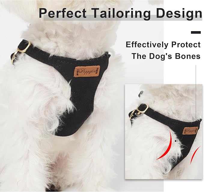 Puppytie Small Dog Harness with Multifunction Dog Leash,Lightweight Soft Adjustable No Choke Escape Proof Pet Harness Vest Pet Harness Vest,Black,S