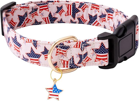 Faygarsle Cotton Dogs Collar Cute 4th of July Independence Day Dog Collars Pink Blue American Flag Star Patterns Dog Collarfor Girl Female Boy Male Small Medium Large Dogs M